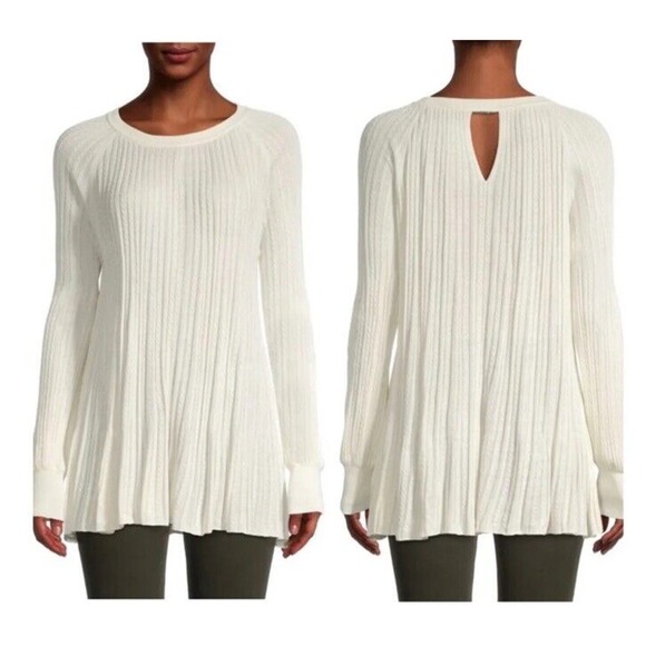 Elie Tahari Cloud White Sweater Cable Knit Silk Pullover cottage farmhouse M - Picture 4 of 15